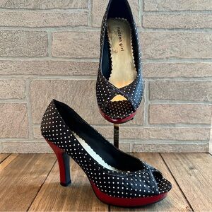 Madden Girl Black Polka Dot Red Platform Peep-Toe Heels